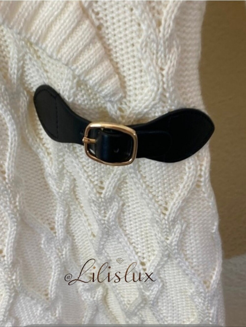 Calvin Klein Size M Ivory Cable Knit Faux Wrap Leather Buckle Sweater Dress EUC - Picture 9 of 16
